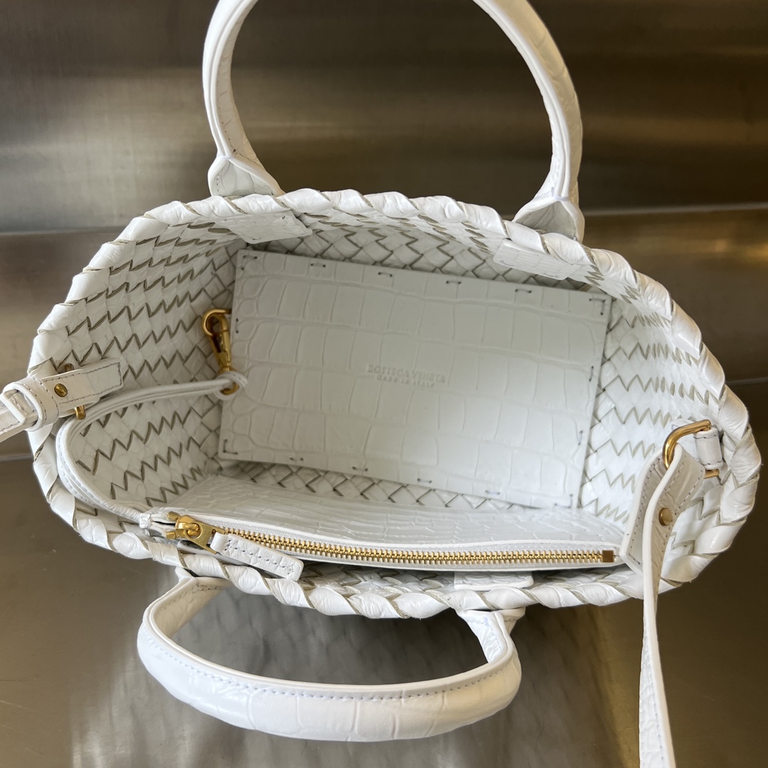 Mini Cabat Intreccio Crocodile Grain Leather Tote White